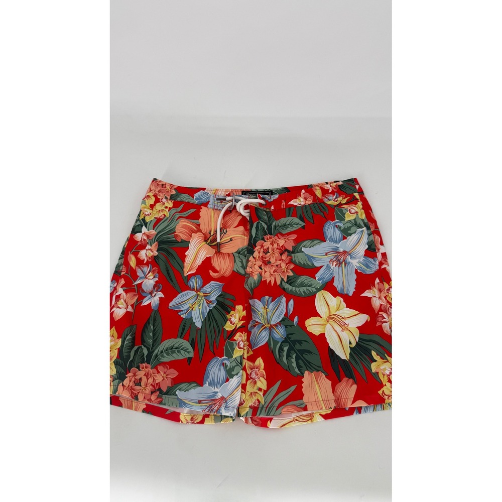 New Abercrombie Fitch Men Red Floral Swim Trunks Shorts Size 34 7 Inseam Stretch